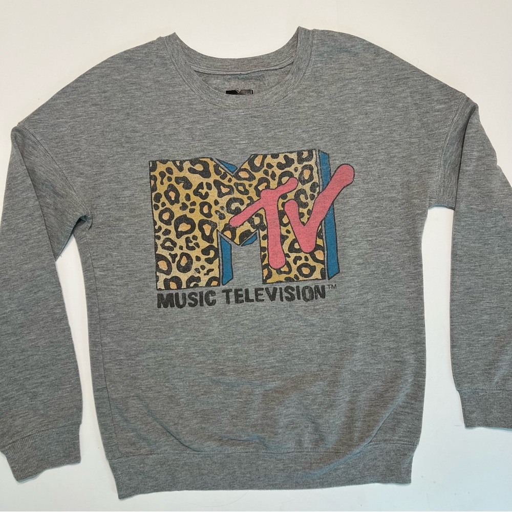 MTV Gray Sweatshirt with Leopard Print Logo